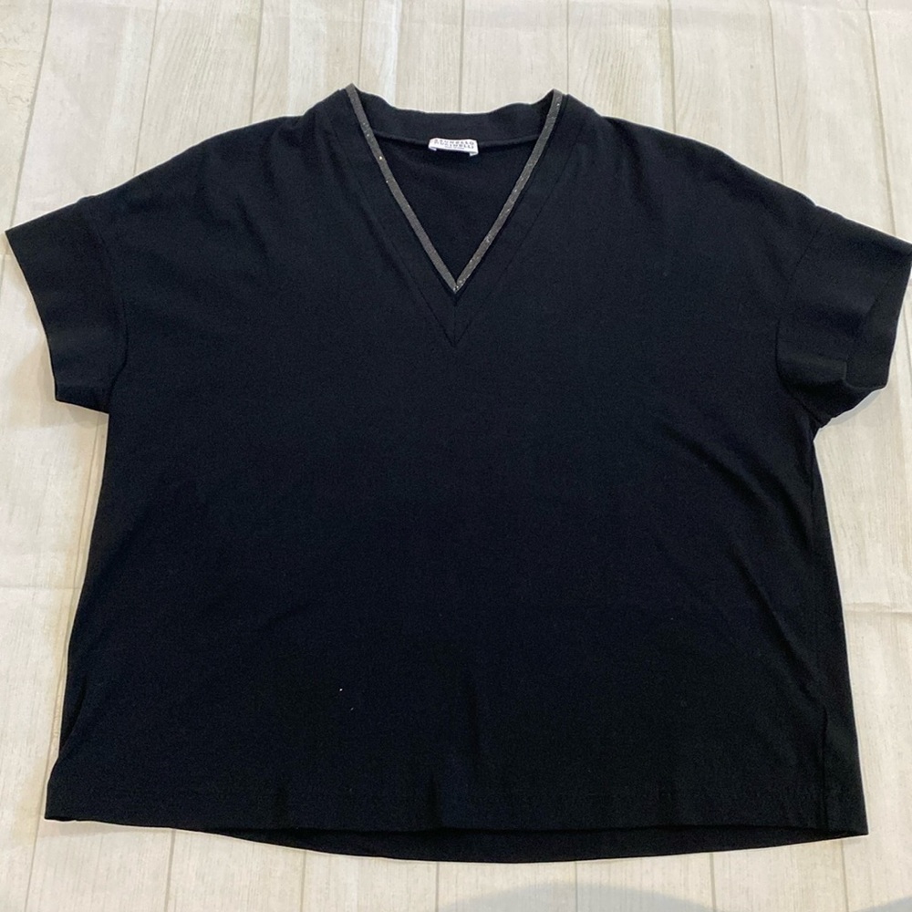 Brunello Cucinelli black embellished V-neck T-shirt